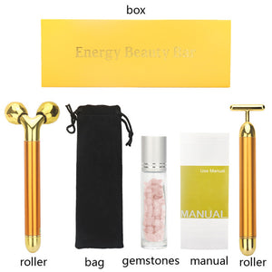 3 in 1 Energy Beauty Bar 24k Gold Vibrating Facial Roller Massager Face Lifting